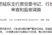 建設銀行合肥城東支行原黨委書記、行長胡向陽接受紀律審查和監(jiān)察調查