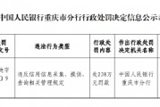 中國(guó)銀行重慶市分行被罰238萬(wàn)元：違反信用信息采集、提供、 查詢相關(guān)管理規(guī)定