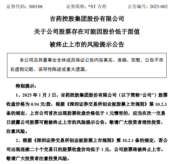 *ST嘉寓提示存在“面值退”風(fēng)險(xiǎn)，收盤價(jià)首次低于1元/股