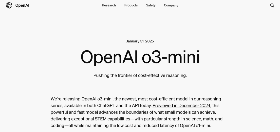 OpenAI上架推理模型o3-mini 首次向免費(fèi)用戶開(kāi)放推理功能