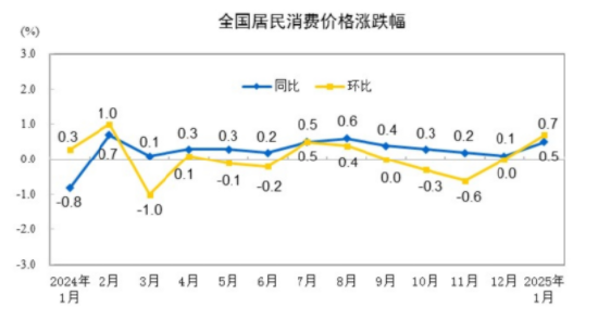 國家統(tǒng)計(jì)局：2025年1月份居民消費(fèi)價(jià)格同比上漲0.5%