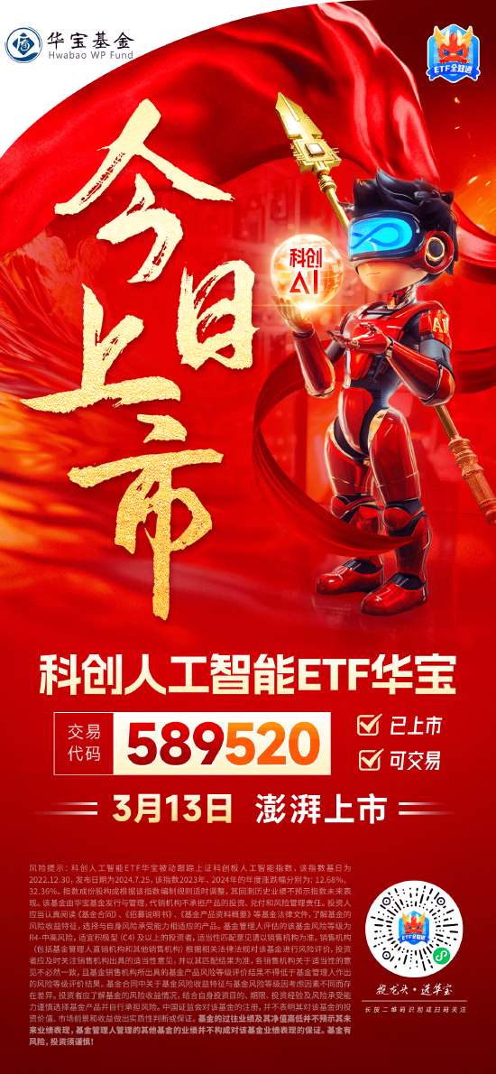 國產(chǎn)替代之光，科創(chuàng)自立自強(qiáng)！科創(chuàng)人工智能ETF華寶（589520）3月13日澎湃上市！