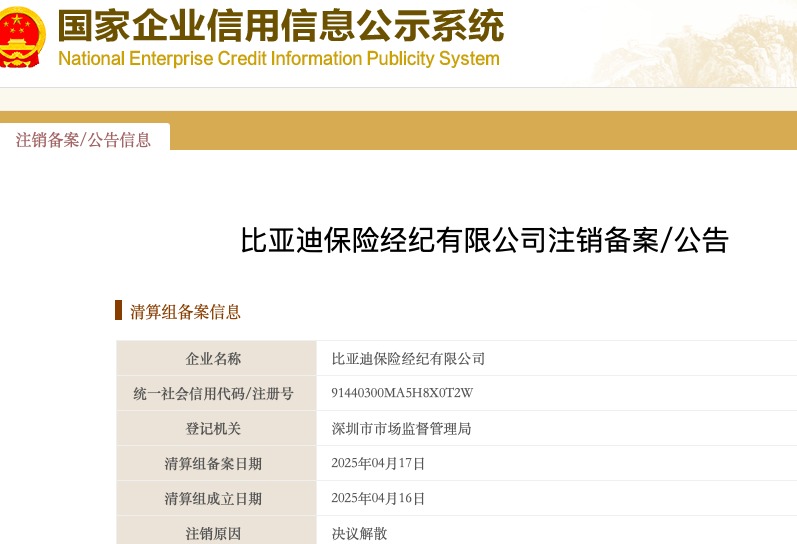 比亞迪保險經(jīng)紀公司注銷 相關(guān)人士回應(yīng)：對保險業(yè)務(wù)不造成影響