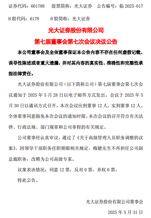 下課！光大證券副總裁