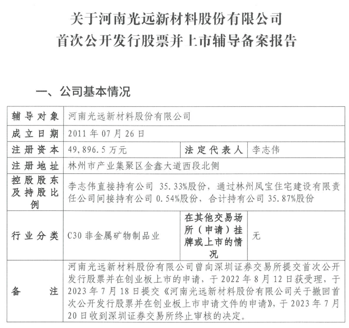 光遠新材重啟IPO！已接受國泰海通輔導